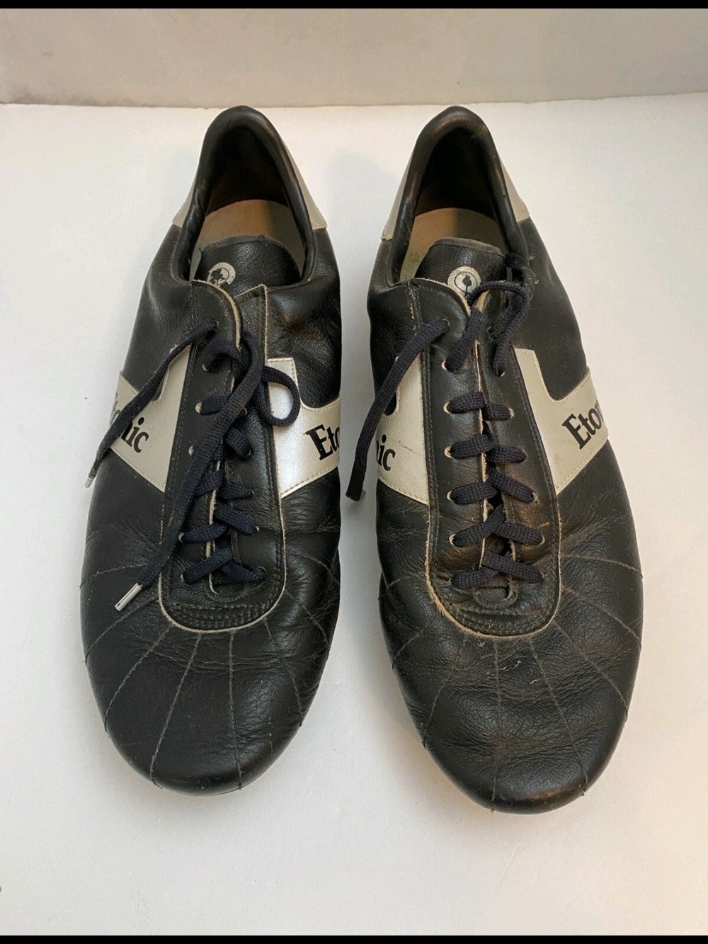 VTG Etonic Soccer Cleats Men’s Shoes Black Silver Metal Cleats RARE Collector’s - Picture 2 of 8